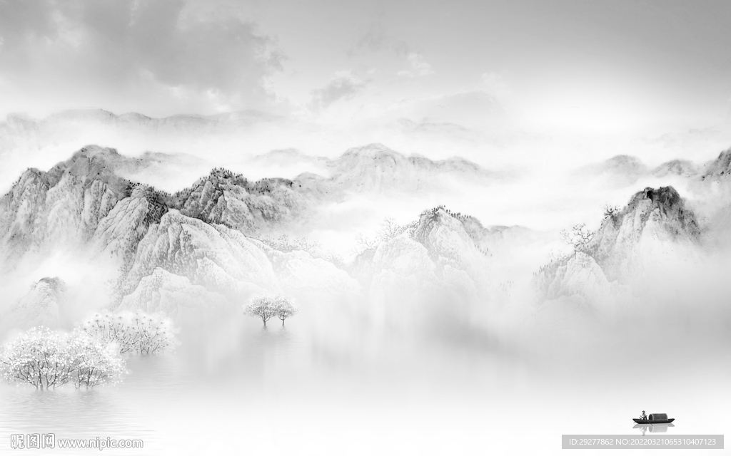 高雅最新灰色山水 tif分层