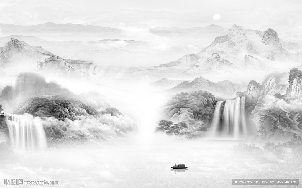 意境最新灰色山水 tif分层