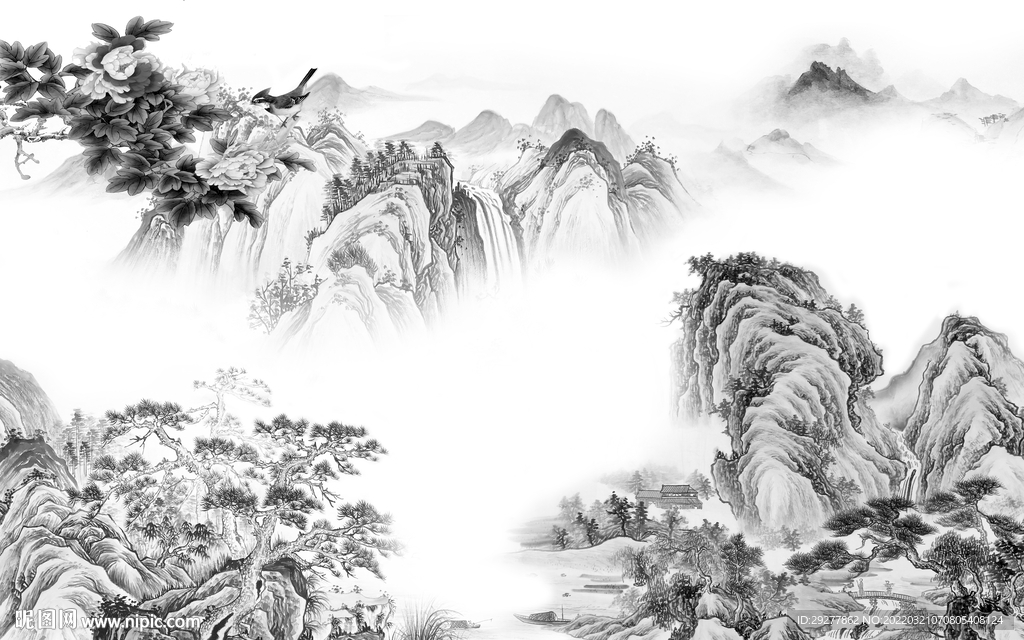 人气最新灰色山水 tif分层