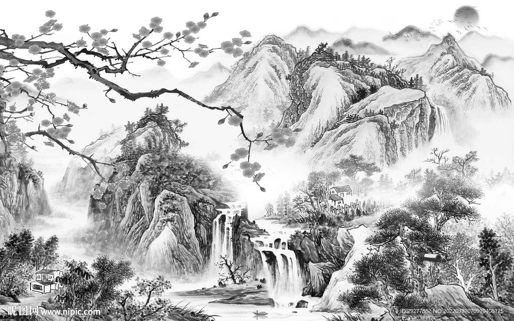 新款高端客厅山水 tif分层