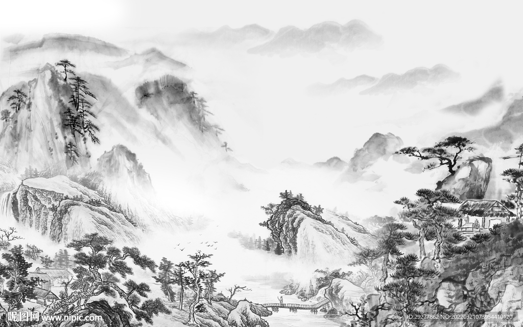 高档高端客厅山水 tif分层