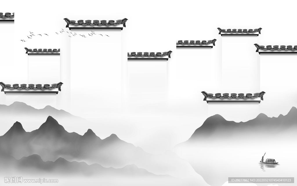 徽派客厅最新山水 tif分层