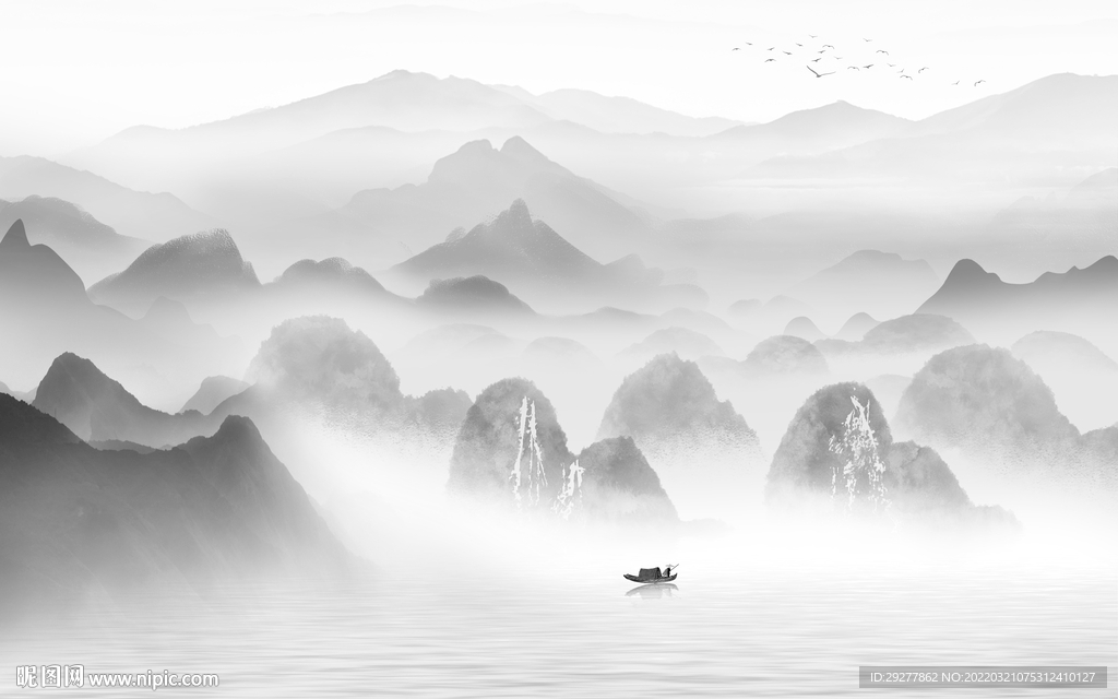 中式客厅最新山水 tif分层