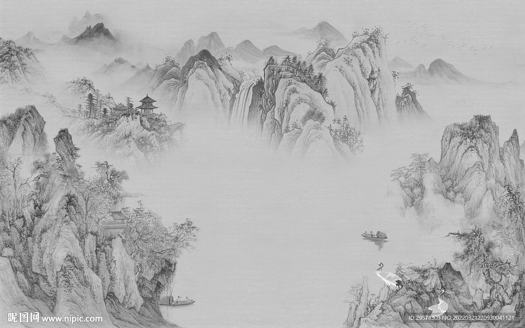 爆款背景别墅山水 TIF分层