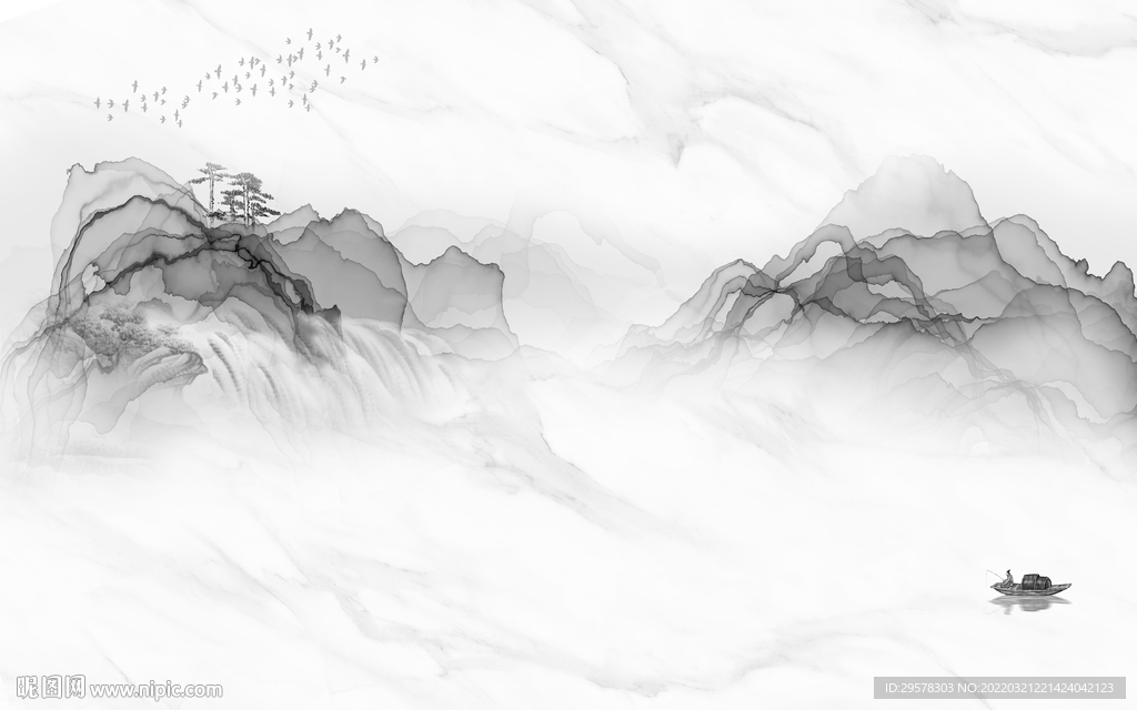 高雅 背景墙山水图 TIF分层