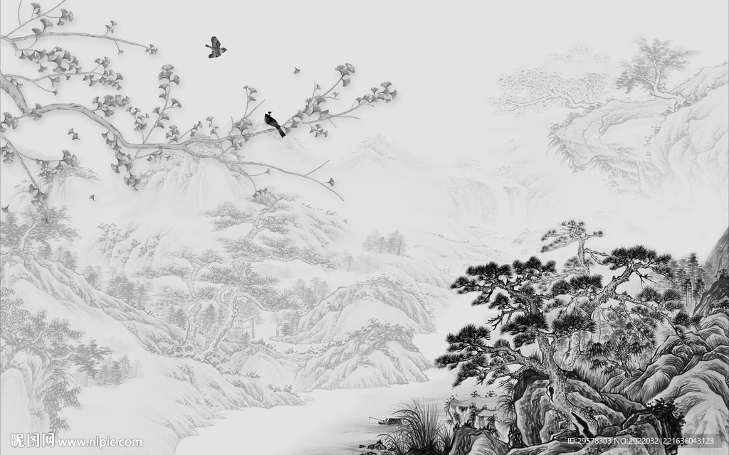 最新背景别墅山水 TIF分层