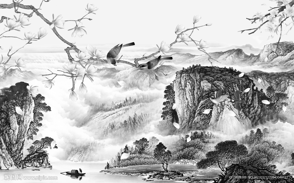 最新背景墙山水图 TIF分层