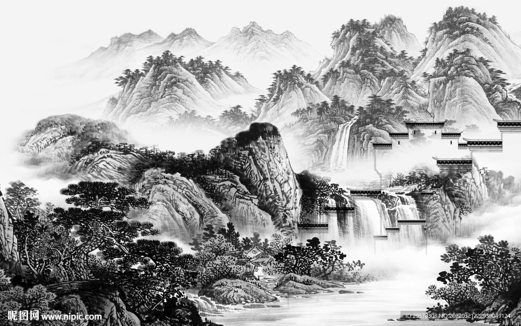 爆款背景墙山水图 TIF分层