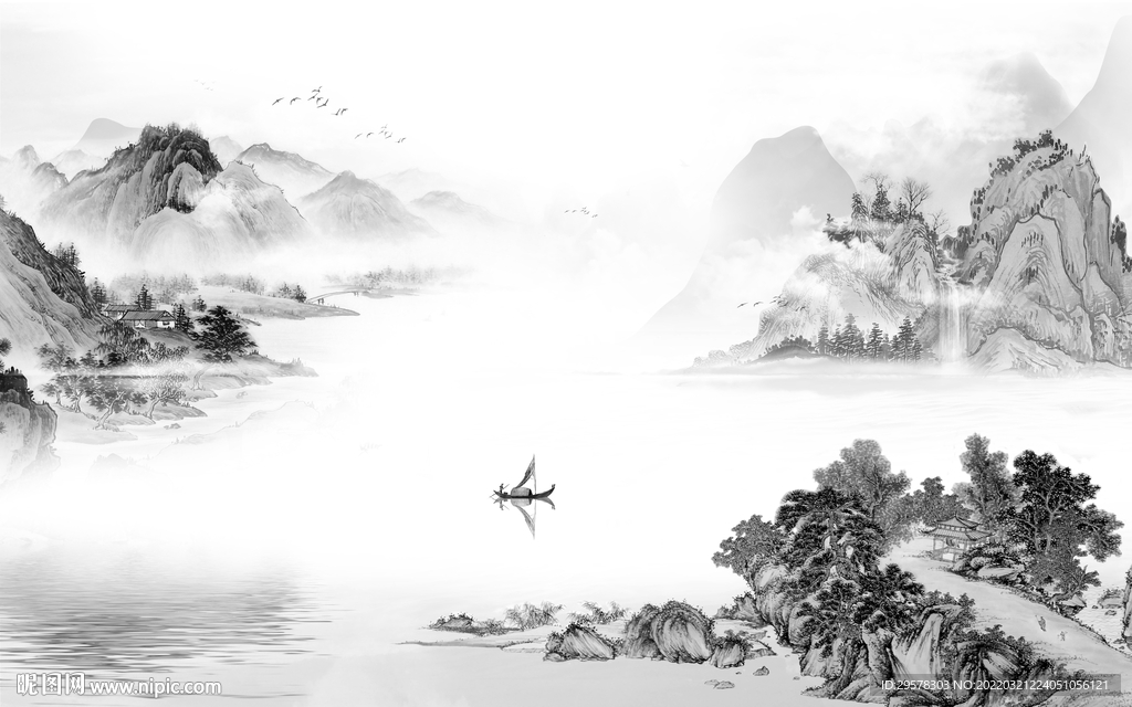 中式背景墙山水图 TIF分层