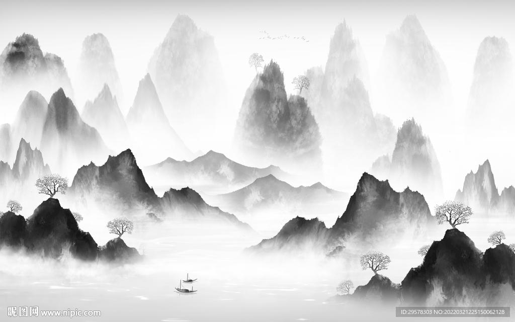 新中式背景墙山水图 TIF分层