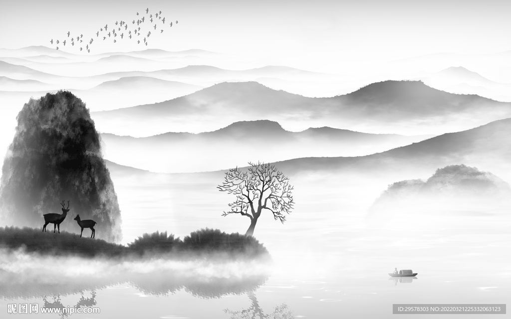 大气背景墙山水图 TIF分层