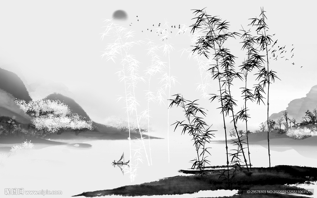 意境 背景墙山水图 TIF分层