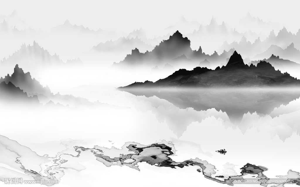 水墨背景墙山水图 TIF分层