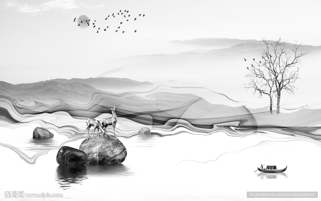 高端背景墙山水图 TIF分层