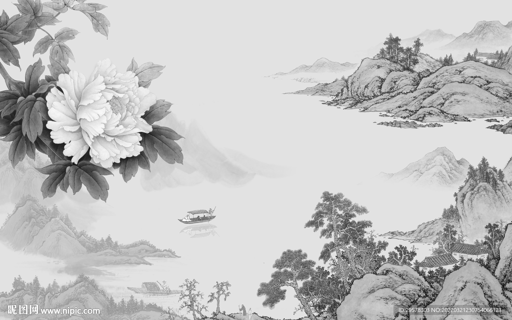 客厅背景别墅山水 TIF分层