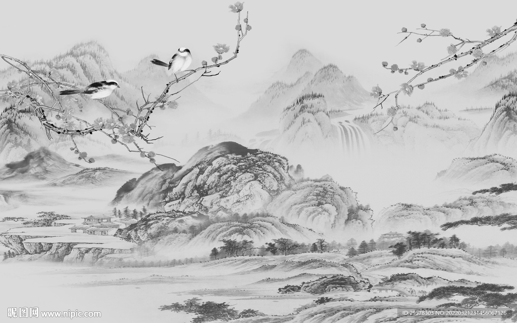 现代背景别墅山水 TIF分层