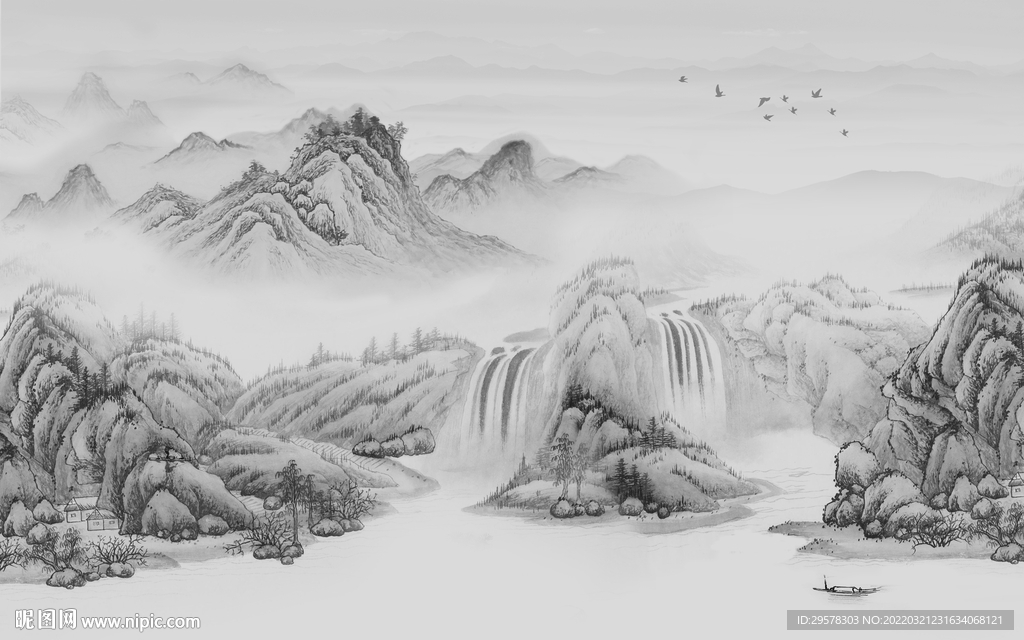 新款灰色新山水画 TIF分层