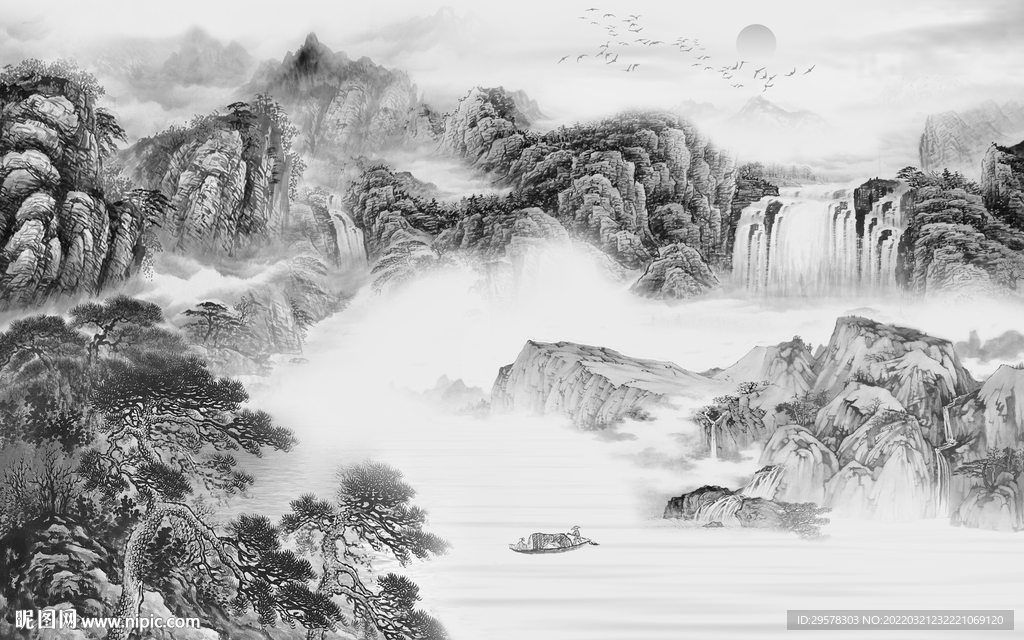 高档 背景别墅山水 TIF分层