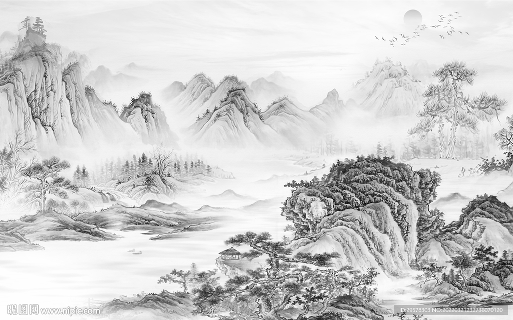 大气灰色新山水画 TIF分层