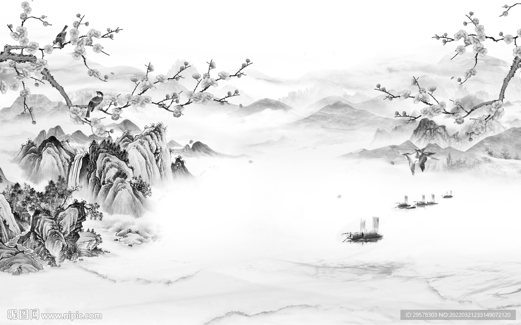 高档 背景墙山水图 TIF分层