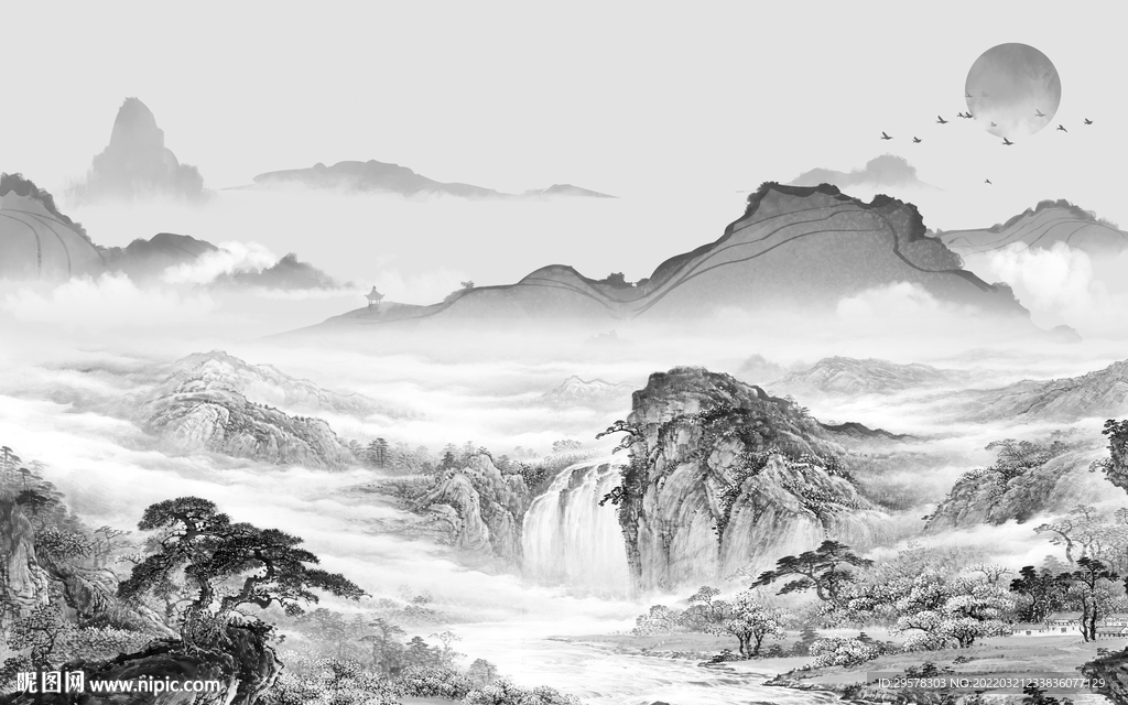意境灰色新山水画 TIF分层
