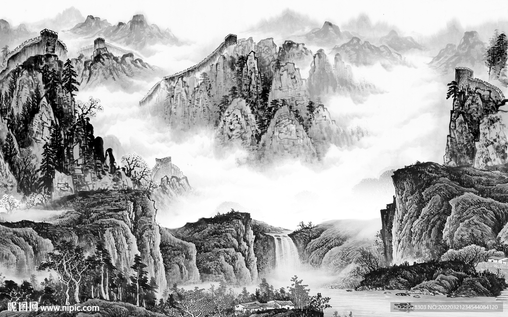 客厅灰色新山水画 TIF分层