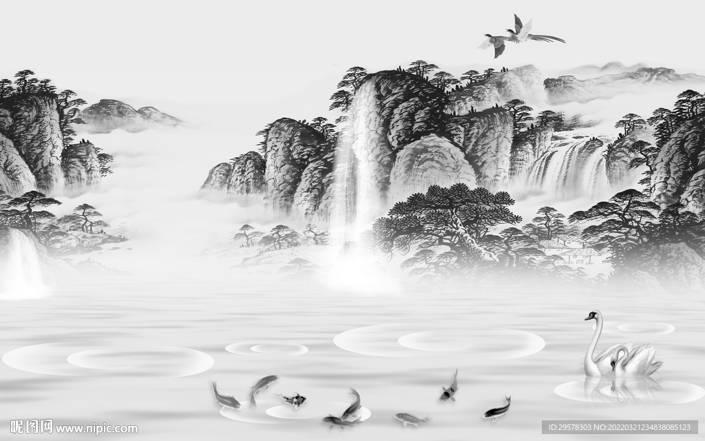 高清背景墙山水图 TIF分层