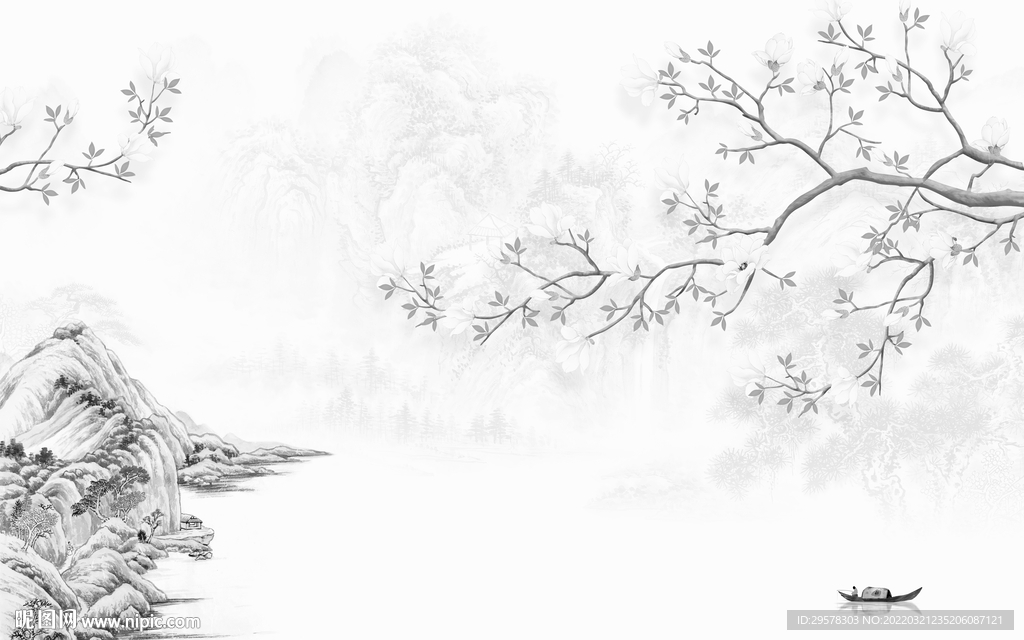 高档 灰色新山水画 TIF分层