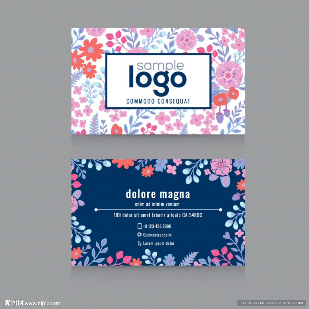 时尚彩色花纹底纹蓝色名片卡片