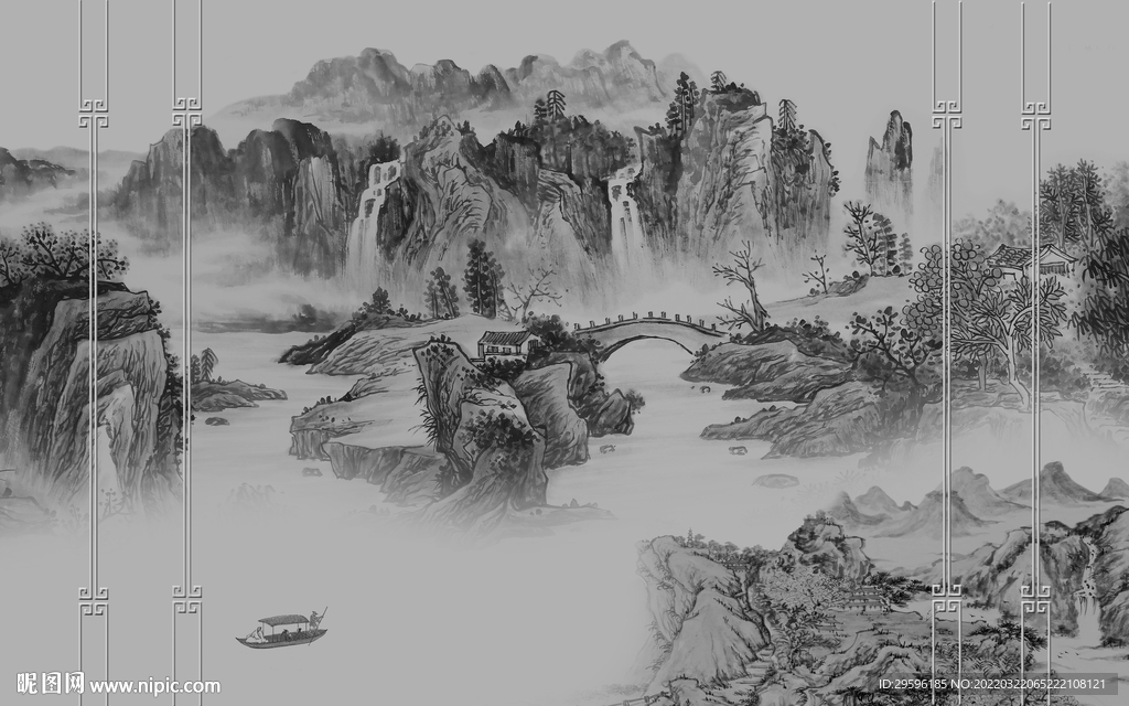 中式客厅最新山水 TIF分层