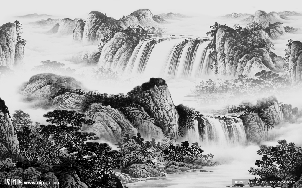 爆款 客厅最新山水 TIF分层