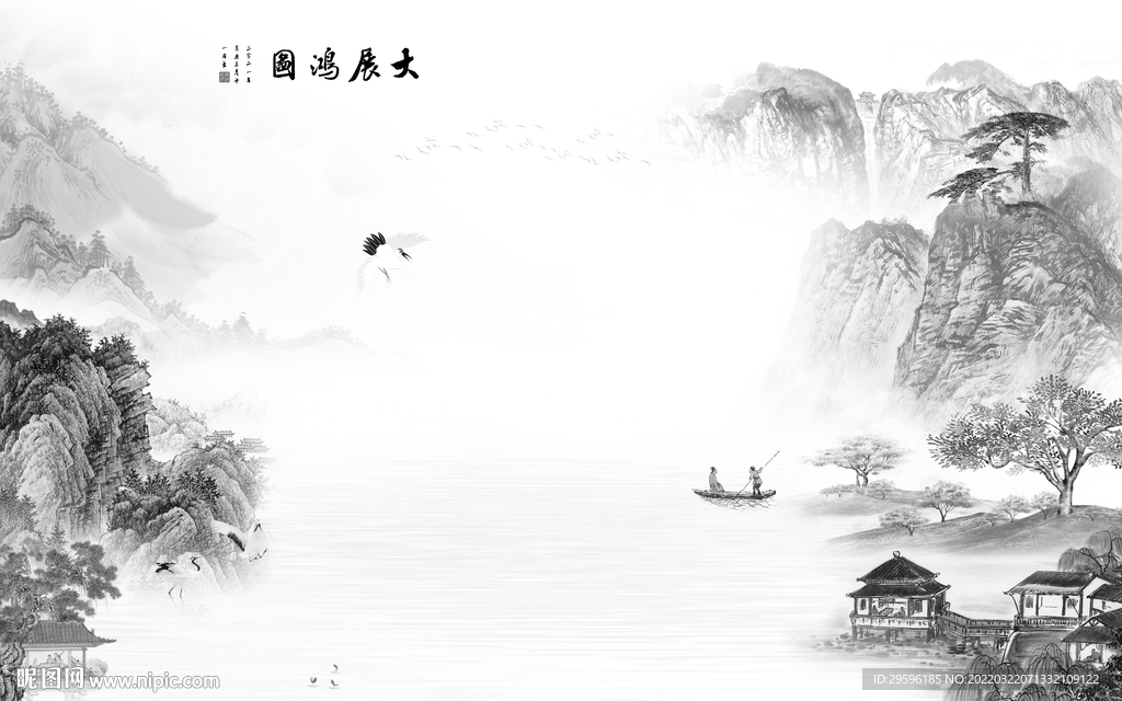 中国风灰色新品山水 TIF分层