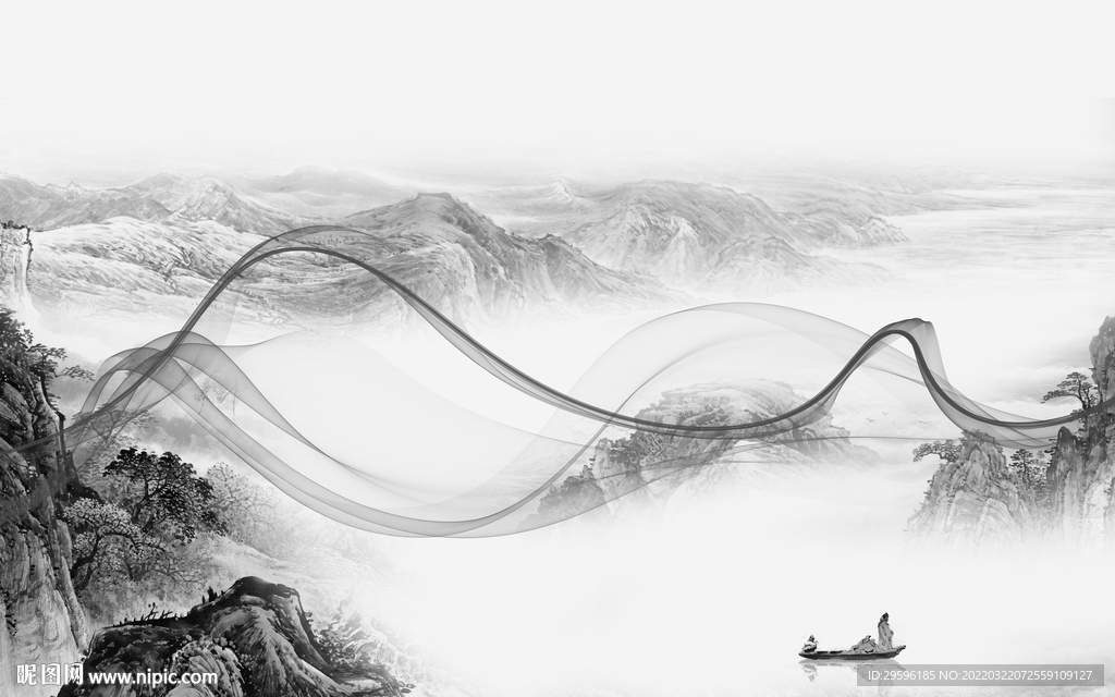 中式灰色新品山水 TIF分层