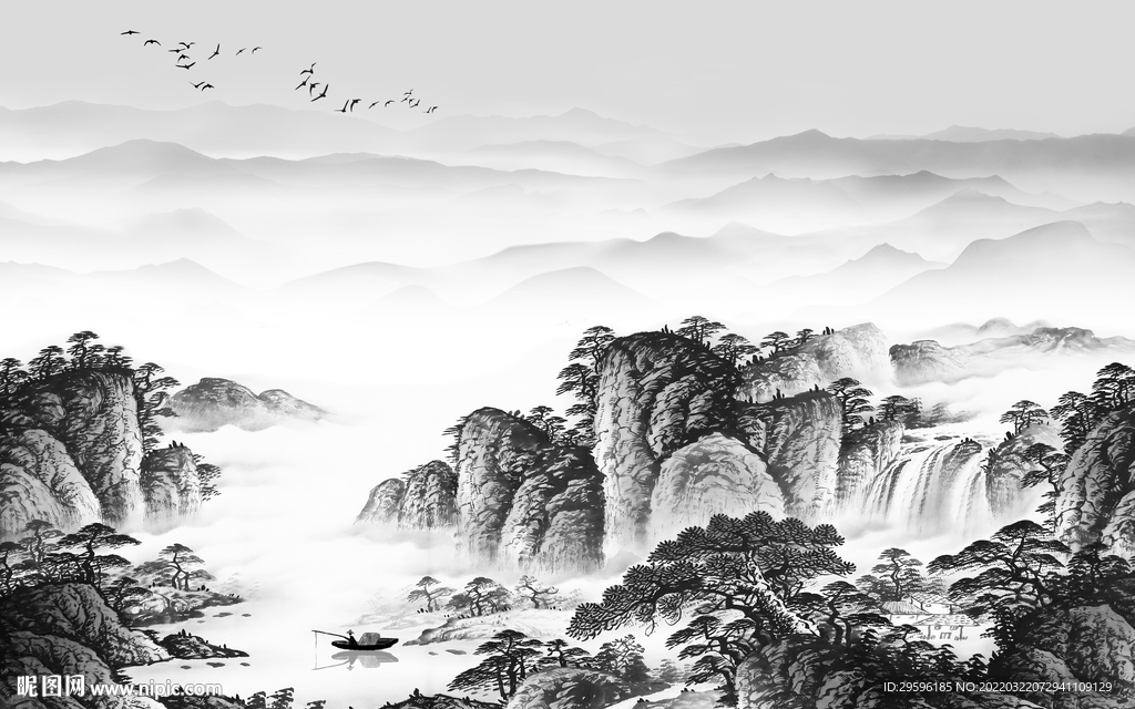 人气 灰色新品山水 TIF分层