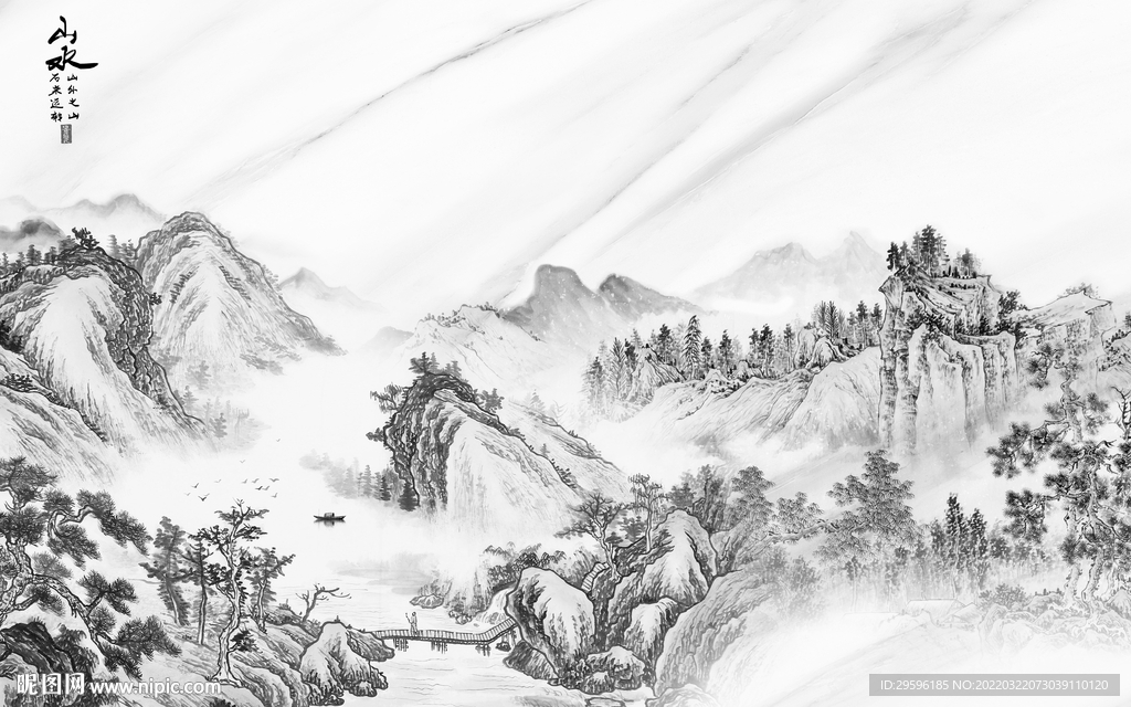 背景墙意境新款山水 TIF分层