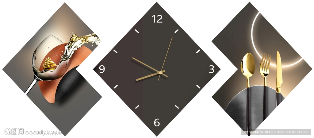 餐厅挂钟高脚杯装饰画