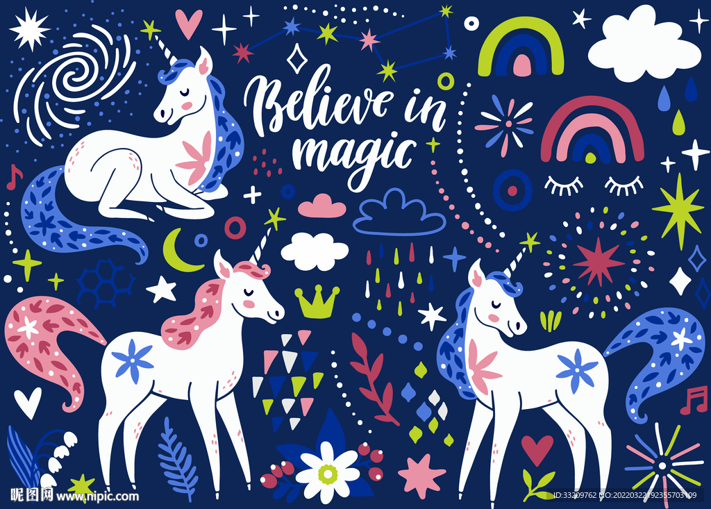 独角马 卡通  彩虹 大牌  