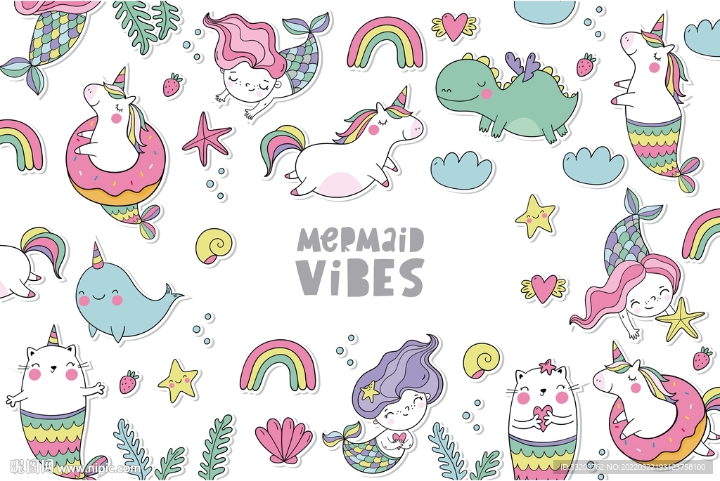 独角马 卡通动物 美人鱼  