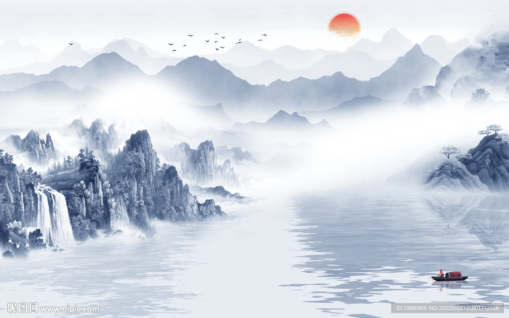 客厅中式最新山水 tif分层