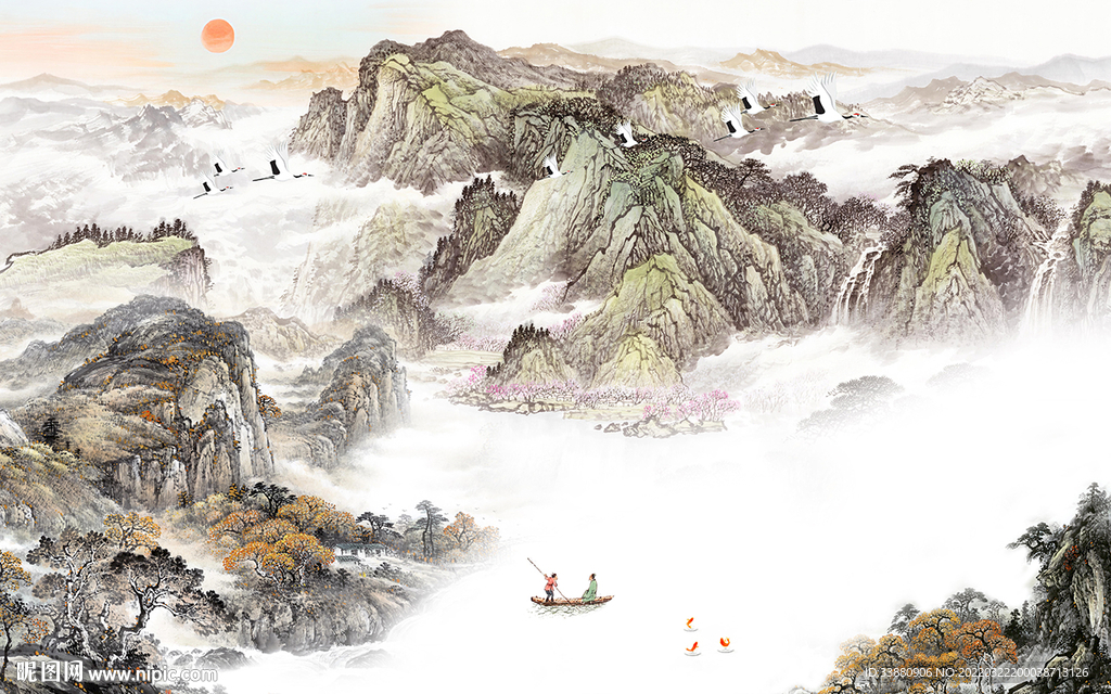 别墅中式最新山水 tif分层