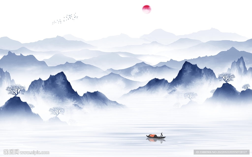 背景墙新款别墅山水 tif分层