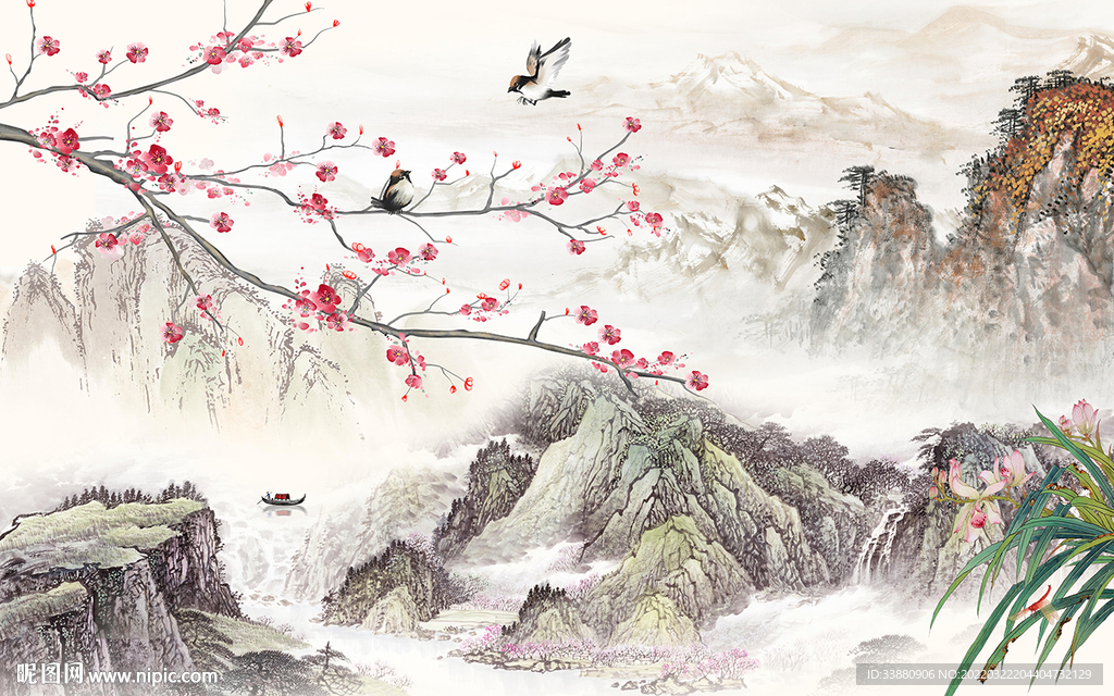 花鸟 新款别墅山水 tif分层