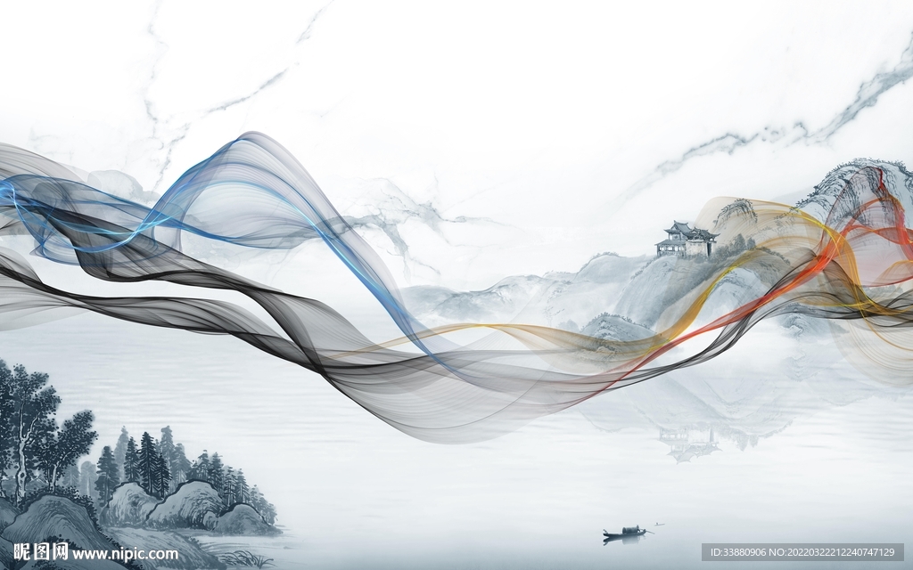 电视别墅客厅山水 tif分层