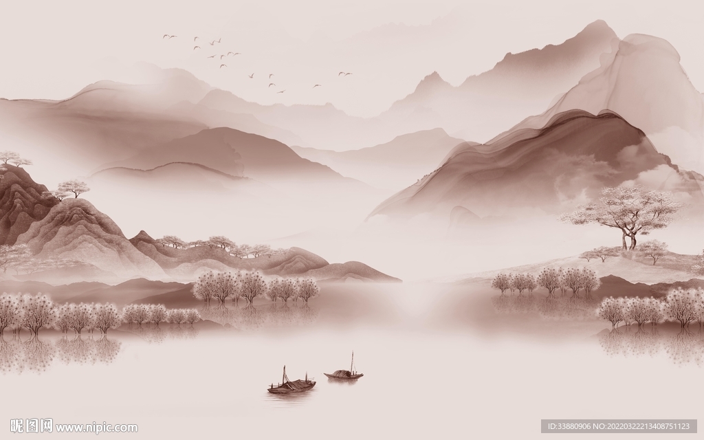 中国风别墅客厅山水 tif分层