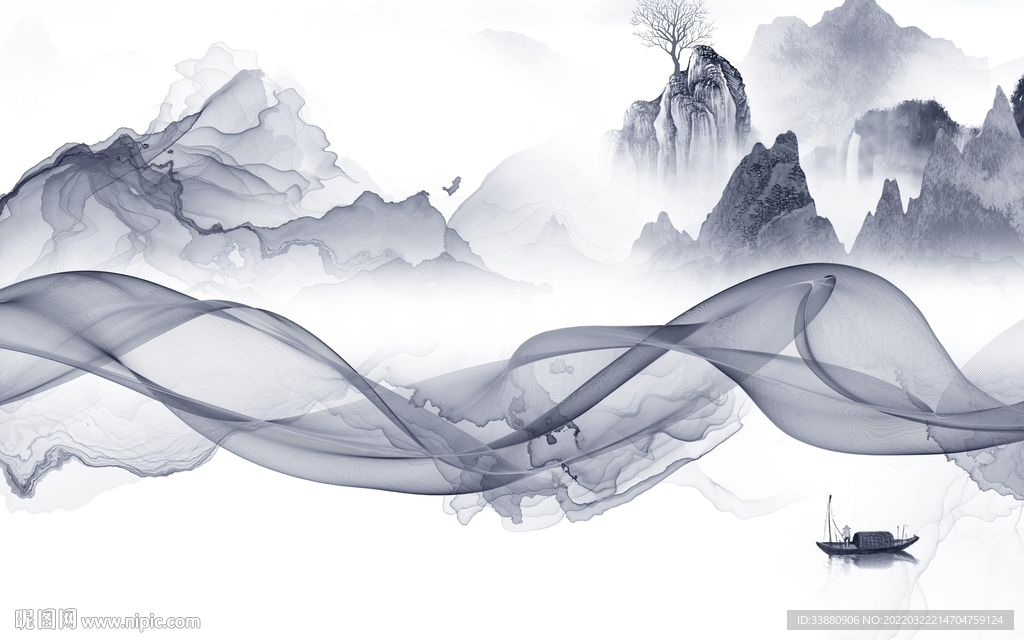 线条 别墅客厅山水 tif分层