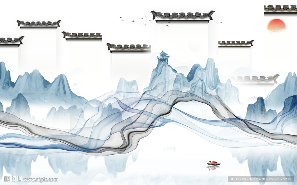 徽派别墅客厅山水 tif分层