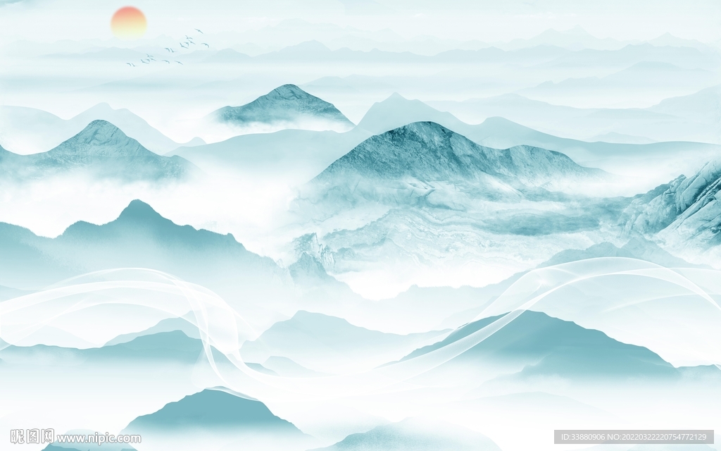 水墨 别墅客厅山水 tif分层