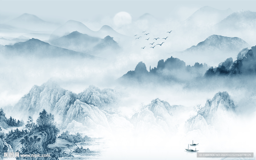 简约别墅客厅山水 tif分层