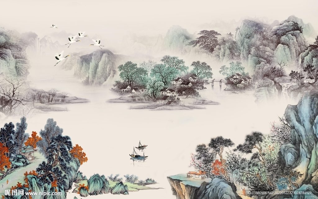 背景墙中国风新山水 tif分层