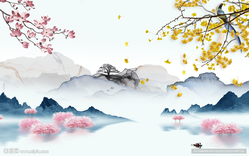 背景墙意境新山水画 tif分层